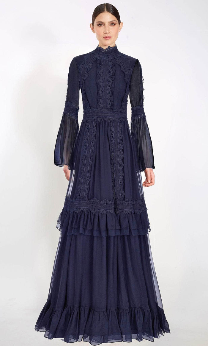 Janique 22102 - Bell Sleeve Lace Evening Gown Special Occasion Dress 0 / Navy