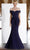 Janique - 2936 Shimmer Off Shoulder V Neck Trumpet Gown Evening Dresses 2 / Navy