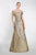 Janique - 5621 Off Shoulder Metallic Accented Jacquard Gown Evening Dresses 4 / Gold
