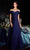 Janique - 5621 Off Shoulder Metallic Accented Jacquard Gown Evening Dresses 4 / Navy