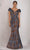 Janique - 66721 Ruched Cap Sleeve Jacquard Mermaid Gown Evening Dresses 4 / Blue