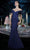 Janique - 66721 Ruched Cap Sleeve Jacquard Mermaid Gown Evening Dresses 4 / Navy