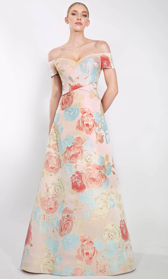 Janique 9621 - Floral Off Shoulder Evening Gown Special Occasion Dress 2 / Peach/Blush