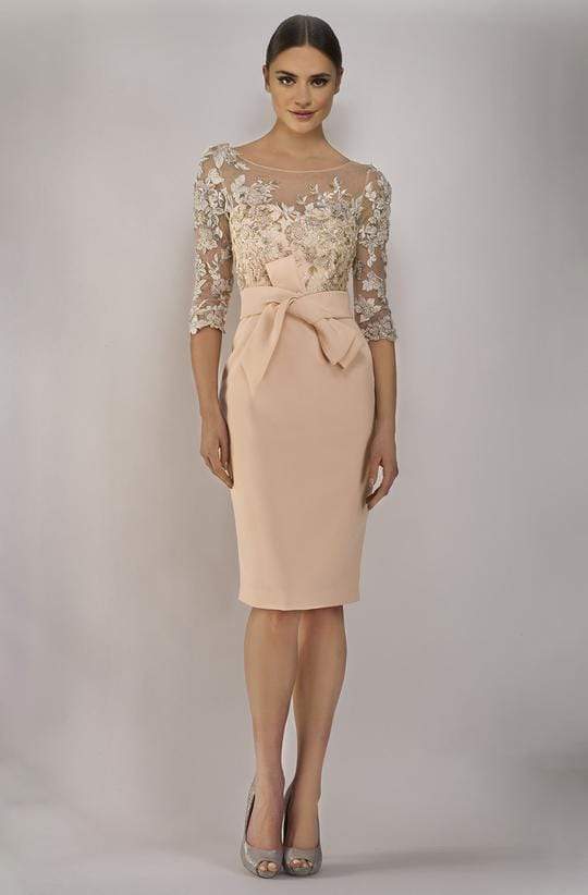 Janique - Embroidered Bateau Cocktail Dress 1906 - 1 pc Blush In Size 16 Available CCSALE 16 / Blush
