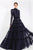 Janique - K7031 Long Sleeve High Neck Lace A-Line Gown Evening Dresses 0 / Navy