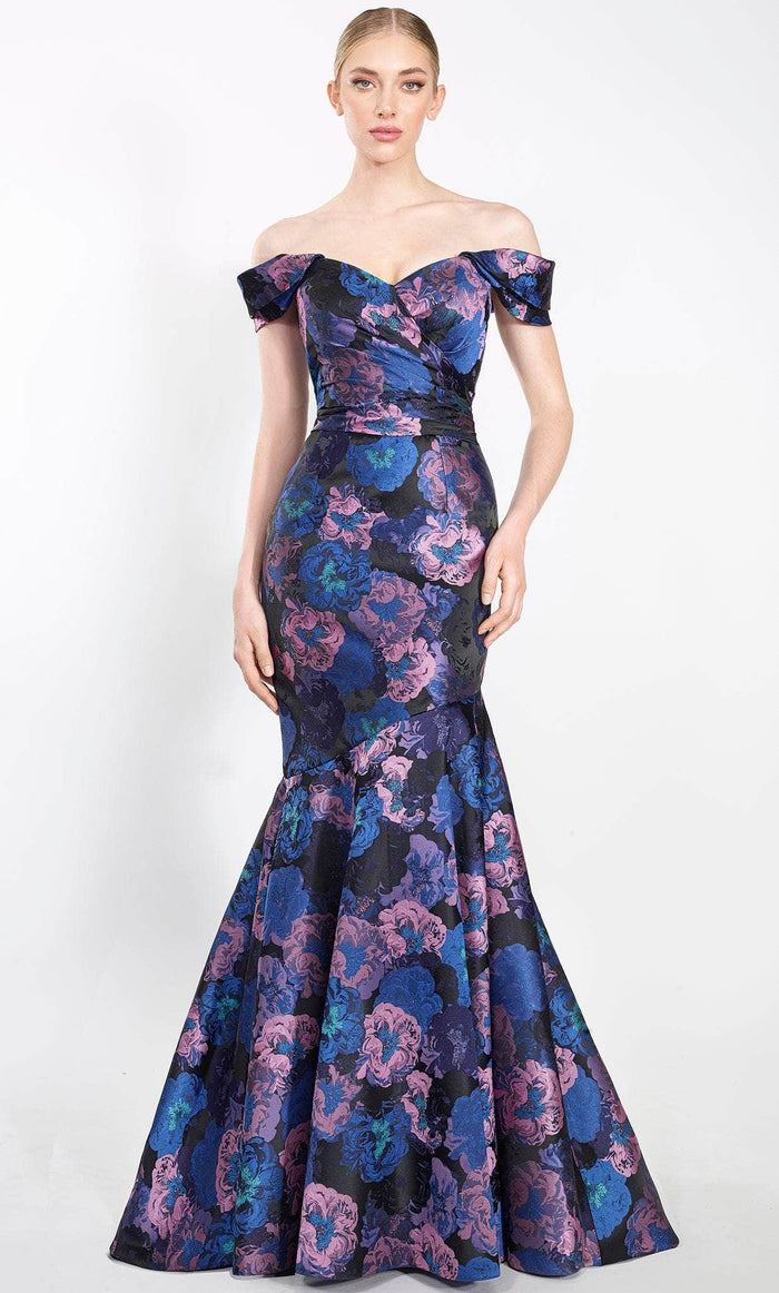 Janique P23002 - Asymmetrical Trumpet Evening Gown Special Occasion Dress 2 / Blue/Purple