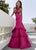 Jasz Couture - 6293 Two Piece Floral Ruffled Mermaid Gown Special Occasion Dress 0 / Raspberry