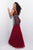 Jasz Couture - 7003 Floral Embroidered Deep V-neck Feathered Dress Prom Dresses