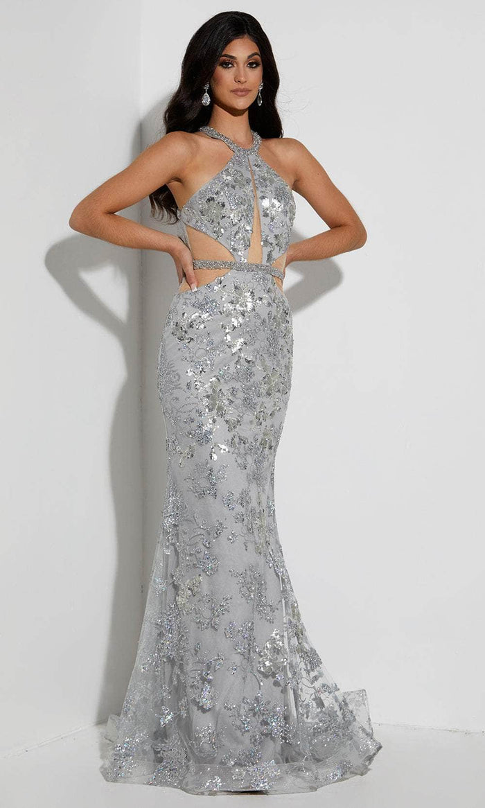 Jasz Couture 7425 - Halter Sequined Evening Gown Special Occasion Dress 000 / Silver