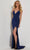 Jasz Couture 7431 - V-Neck Sequined Evening Gown Special Occasion Dress 000 / Black/Royal