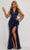 Jasz Couture 7433 - V-Neck Feather Skirt Dress Special Occasion Dress 000 / Navy