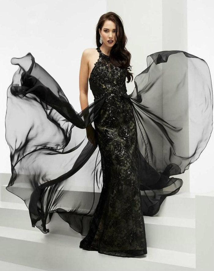 Jasz Couture - Beaded Halter Long Gown 5925 Special Occasion Dress 0 / Black