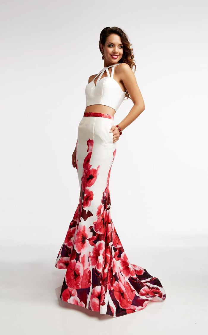 Jasz Couture - Floral Two-Piece Evening Dress  5949 Special Occasion Dress 0 / White Multi