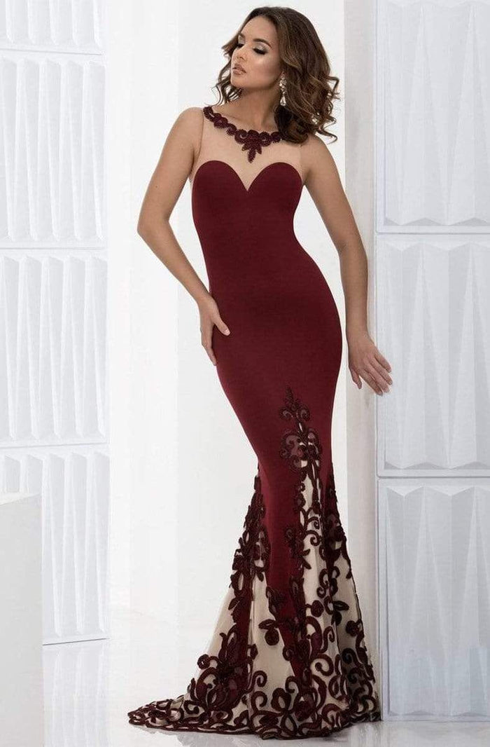 Jasz Couture - Sleeveless Embroidered Long Gown 5613 Special Occasion Dress 0 / Wine