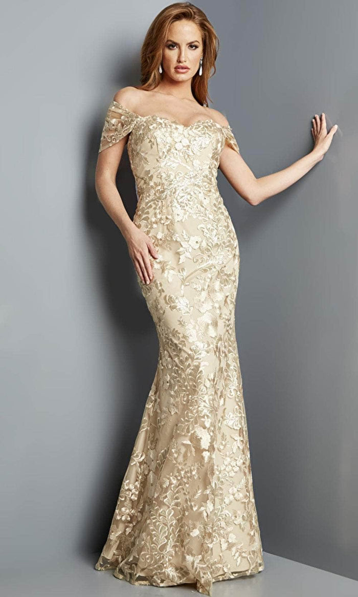 JFormal Danceovani 23238 - Floral Embroidered Cap Sleeve Evening Gown Special Occasion Dress 00 / Champagne