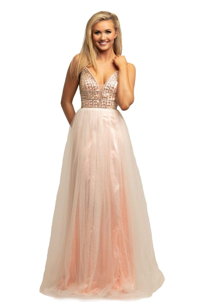 Johnathan Kayne - 2000 Sleeveless Illusion V Neck Glitter Mesh Gown - 1 pc Petal Pink In Size 6 Available CCSALE 6 / Petal Pink