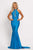 Johnathan Kayne - 2037 Jewel-Studded Illusion Plunge Halter Gown Evening Dresses 00 / Electric Blue
