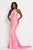 Johnathan Kayne - 2037 Jewel-Studded Illusion Plunge Halter Gown Evening Dresses 00 / Flamingo