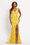 Johnathan Kayne - 2181 Lace Deep V-Neck Embellished High Slit Dress Evening Dresses 00 / Yellow
