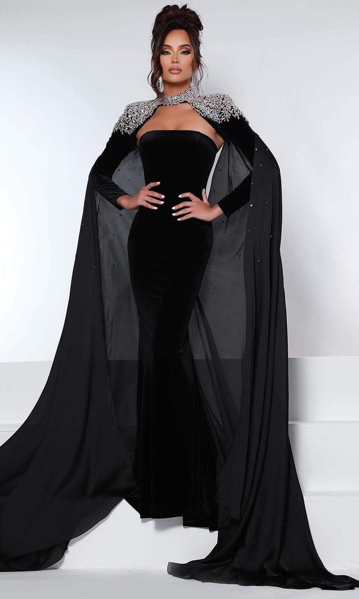 Johnathan Kayne - 2453 Straight Across Mermaid Long sleeve Gown Prom Dresses 00 / Black