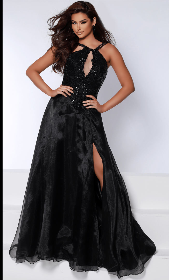 Johnathan Kayne 2627 - Embroidered Cutout Evening Gown Special Occasion Dress 00 / Black