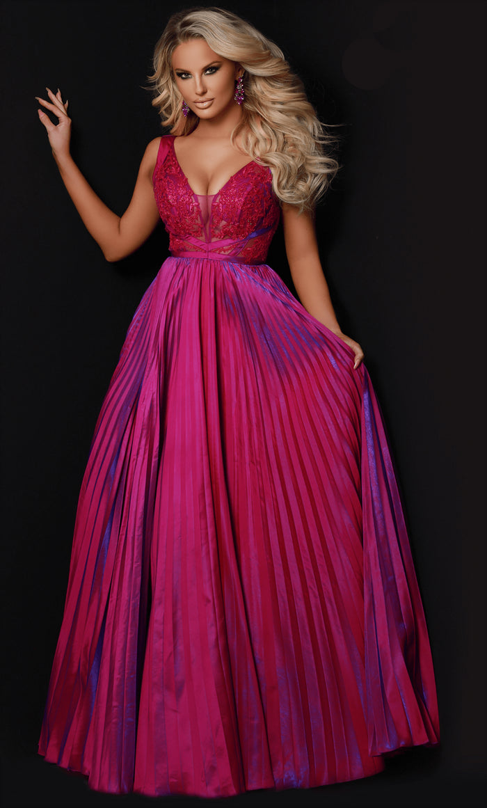 Johnathan Kayne 2629 - Scoop Back Pleated Evening Gown Prom Dresses 00 / Purple