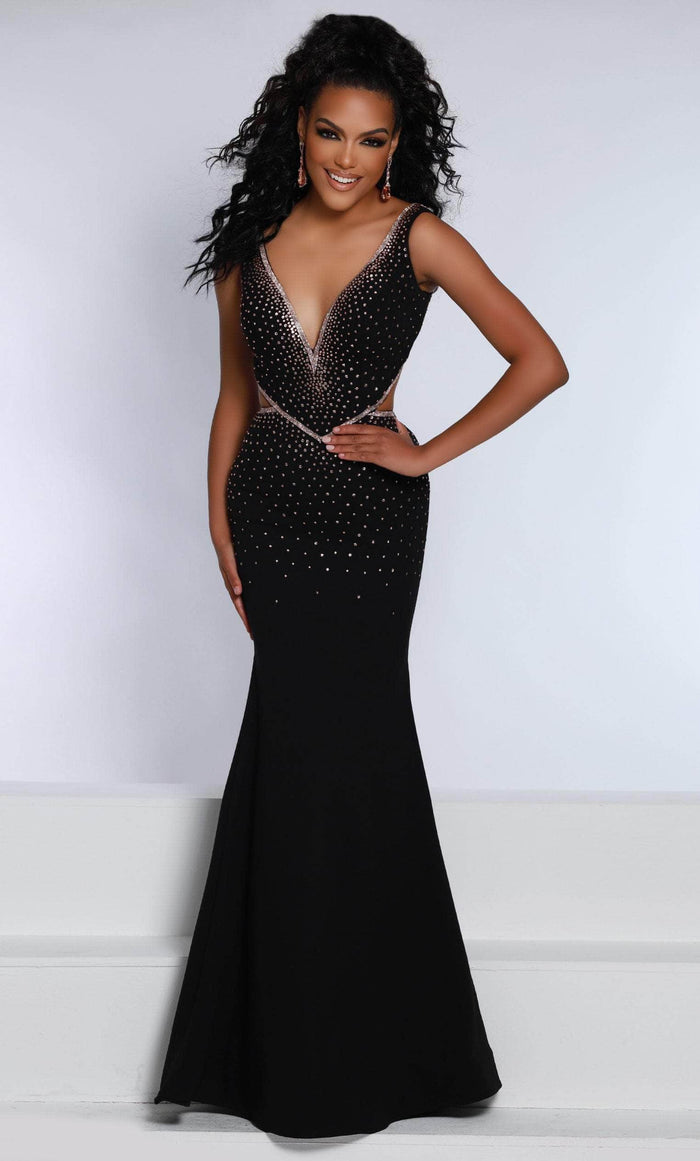 Johnathan Kayne 2640 - Jeweled Cutout Evening Gown Special Occasion Dress 00 / Black/Rose Gold