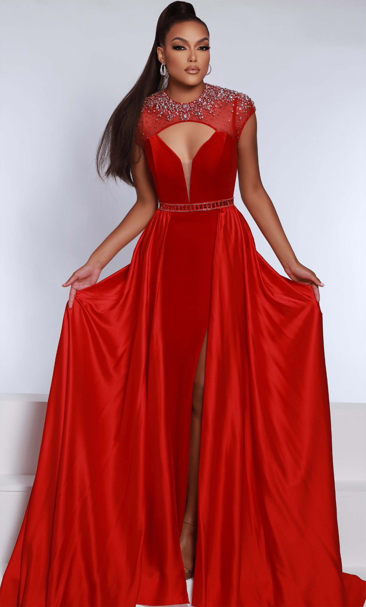 High collar online evening gown