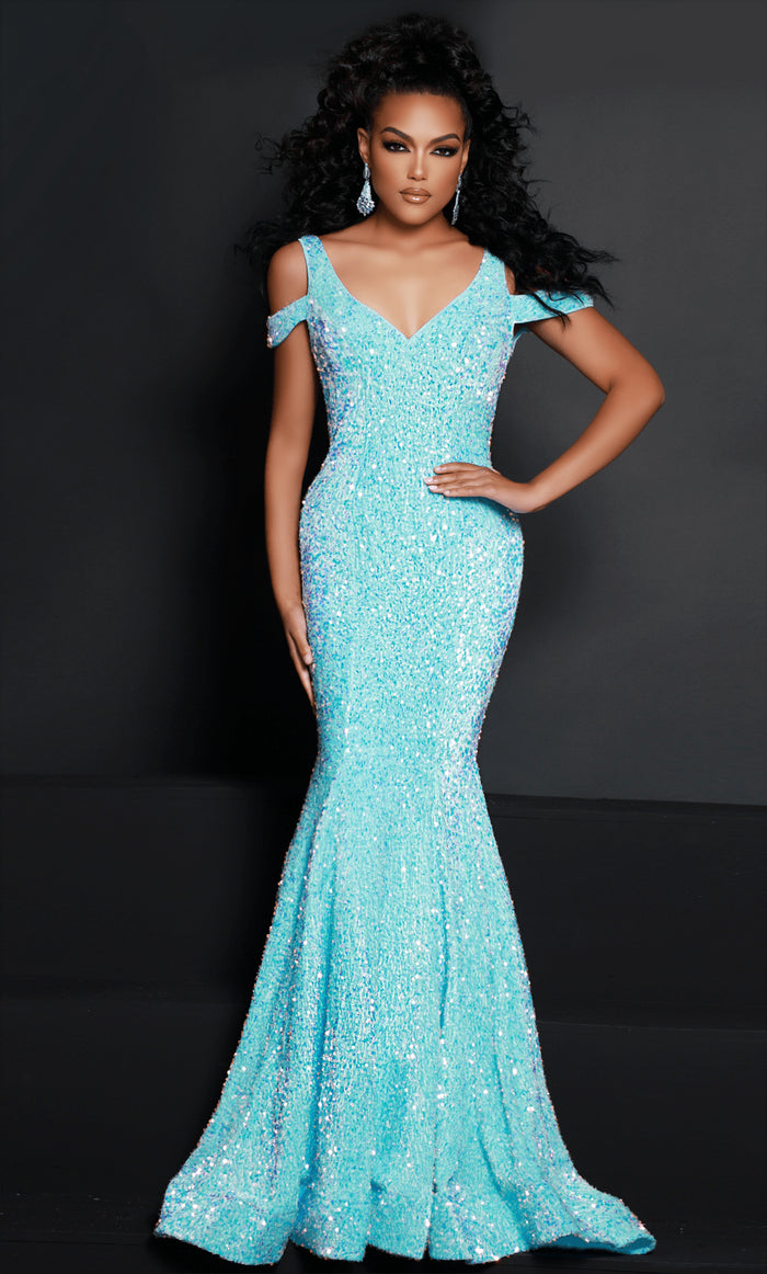 Johnathan Kayne 2678 - Cold Shoulder Evening Gown Special Occasion Dress 00 / Aqua