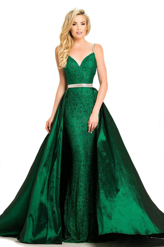Johnathan Kayne - 7242 Embellished V-neck Sheath Dress Special Occasion Dress 00 / Emerald