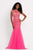 Johnathan Kayne - 9039 Jeweled Cap Sleeve Illusion Gown Special Occasion Dress 00 / Neon Pink