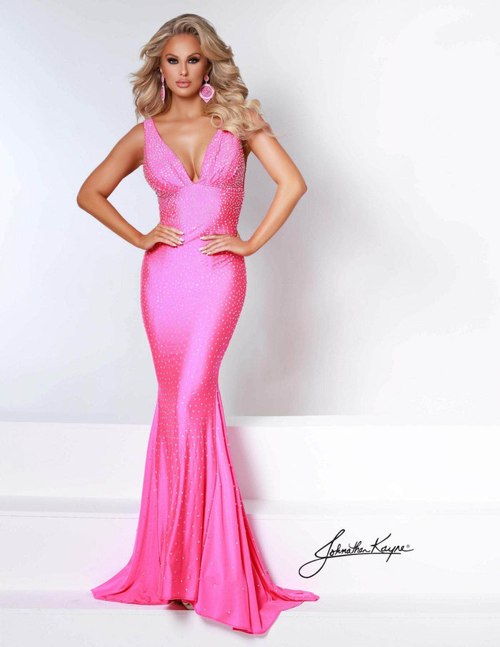 Johnathan Kayne - 9213 Crystal Studded Empire Waist Fitted Mermaid Gown Special Occasion Dress 00 / Barbie Pink