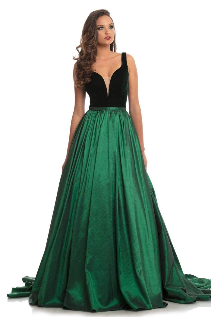 Johnathan Kayne - Plunging Illusion Sweetheart Velvet Gown 9016 - 1 pc Emerald In Size 12 Available CCSALE 8 / Emerald