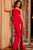 Jovani - 00567 Pleated Asymmetrical Bodice High Slit Gown Prom Dresses 00 / Red