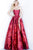 Jovani - 02038 Strapless Scoop Neck Floral Embroidered Gown Prom Dresses 00 / Red