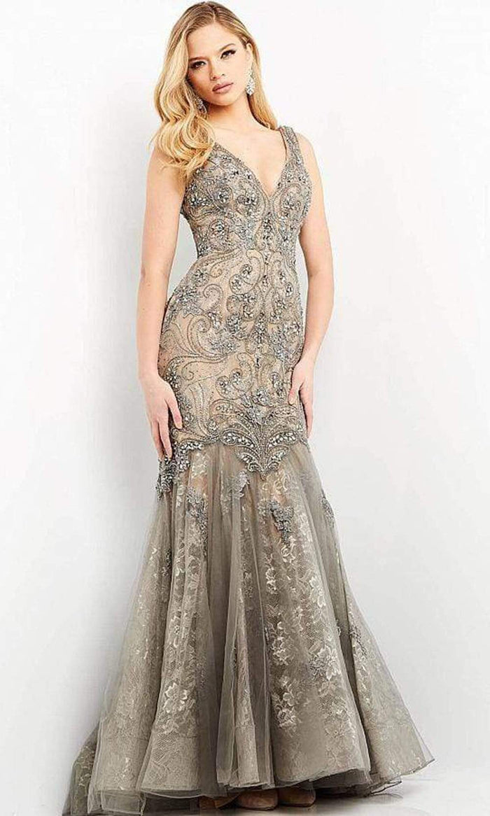 Jovani - 02328 Crystal Beaded Vintage-Inspired Dress Evening Dresses 00 / Gunmetal