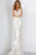 Jovani - 02444 Floral Embroidered Lace Deep V-neck Trumpet Dress Evening Dresses 00 / White/Nude