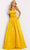 Jovani - 02536 Strappy Satin A-Line Gown Special Occasion Dress 00 / Yellow