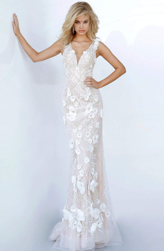Jovani - 02773 Floral Appliqued Plunging V-Neck Dress