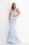 Jovani - 02773 Floral Appliqued Plunging V-Neck Dress Evening Dresses 00 / Light-Blue