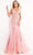 Jovani - 02841 Floral Appliques Corset Bodice Tulle Trumpet Gown Prom Dresses 00 / Dark Blush