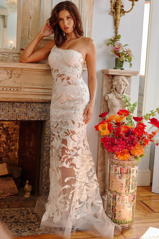Jovani - 02895 One Shoulder Illusion Simple Prom Mermaid Gown