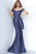 Jovani - 02911 Beaded Lace Off-Shoulder Trumpet Dress Evening Dresses 00 / Navy