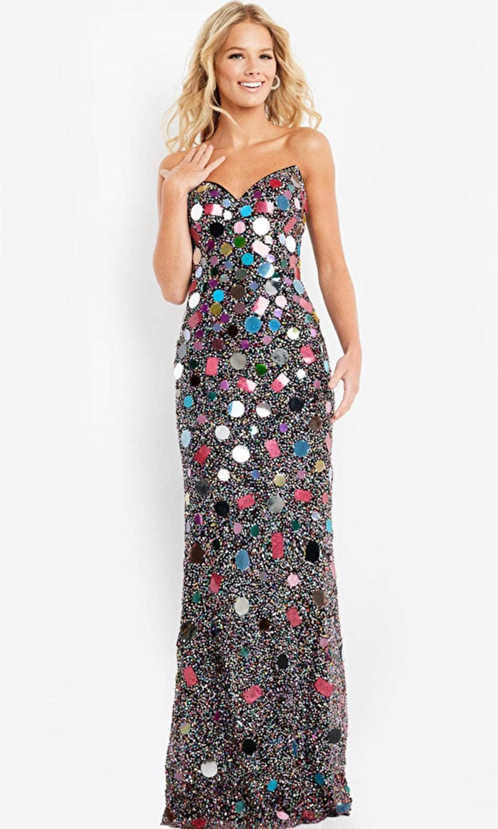 Jovani 03404 - Reflective Embellished Strapless Gown Evening Dresses 00 / Multi