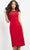 Jovani - 03567 Sleeveless Notched Neckline Fitted Knee Length Dress Cocktail Dresses 00 / Red