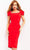 Jovani - 03808 Square Neck Simple Midi Dress Cocktail Dresses 00 / Red/ Orange