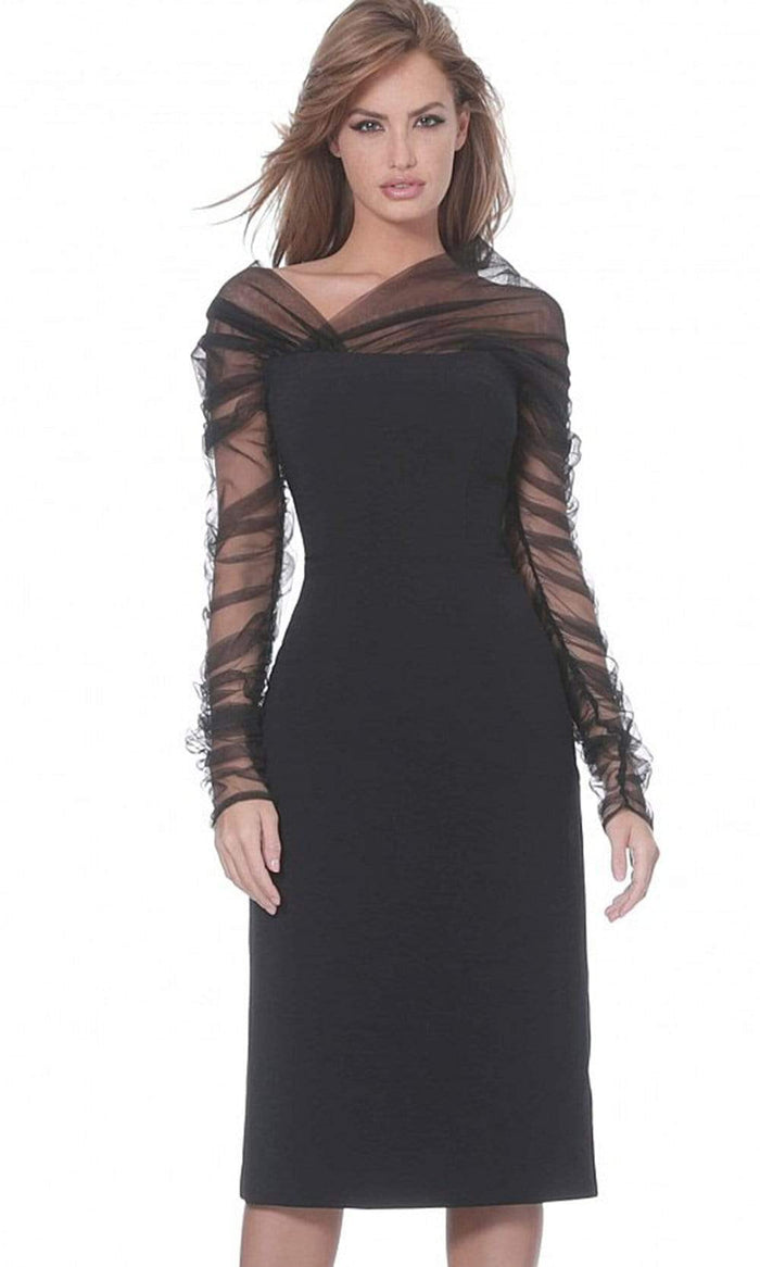 Jovani - 03810 Shirred Illusion Long Sleeve Dress Cocktail Dresses 00 / Black