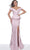 Jovani - 03944 Off Shoulder High Slit Jacquard Mermaid Gown Evening Dresses 00 / Rose