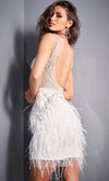 jovani - 04042 beaded scoop back feather fringe cocktail dress Jovani 04042 Homecoming Beaded Short Cocktail Dress main image 1