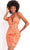Jovani - 04189 Plunging Halter Neck Sequin Fitted Cocktail Dress Cocktail Dresses 00 / Tangerine